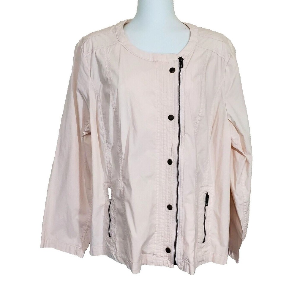 Chicos Jacket Womens 3 or XL Moto Tinted Pink Full Zip Casual Cotton Lightweight